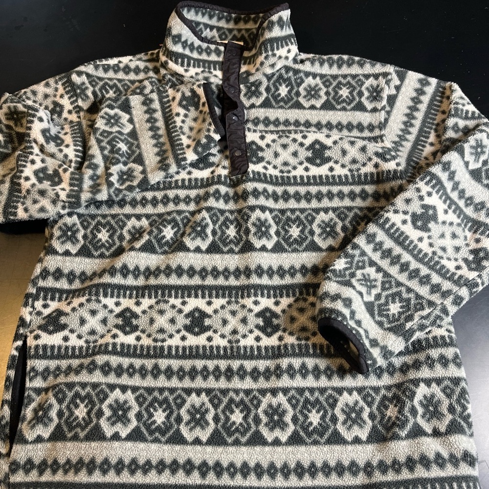 Vintage L.L. Bean Aztec Fleece Jacket Women's Large 1/4 Snap Tribal Pullover